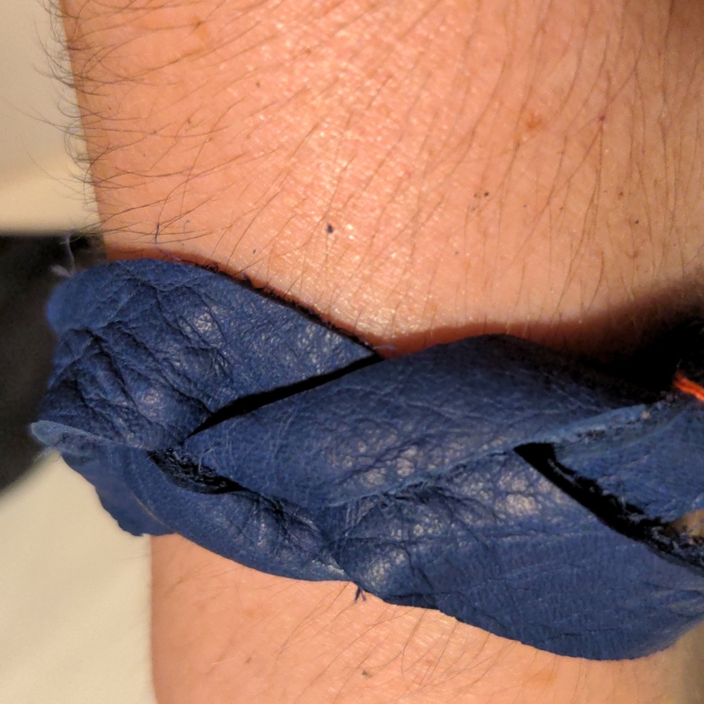 Unisex Handmade Genuine Leather Braided Bracelet Blue Antique Gold #19